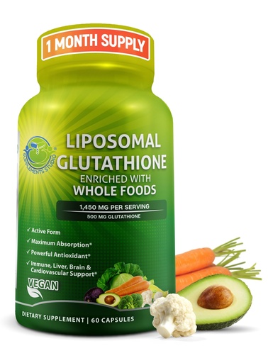 [BRSW2CDYOR5WGCL7] Liposomal Glutathione 500mg - Active Form L Glutathione (Reduced) for Maximum Absorption - Made with Organic Whole Foods - Master Antioxidant & Detoxifier - Immune & Cardiovascular Support - 60 count