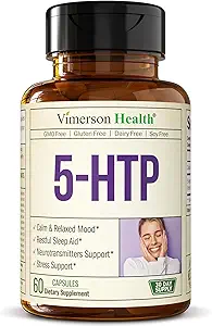 [BRSRMBI2PN5Q4YDU] 5HTP Serotonin Supplements for Women & Men. Sleep Aid & Occasional Stress Support - 5 HTP Plus Supplement 200 mg with Calcium for Sleep, Calm Mood, & Neurotransmitter Support. 60 Capsules made in USA