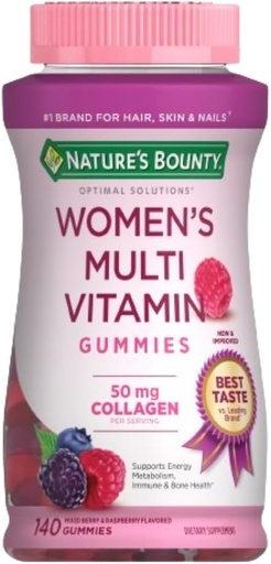 [BRSRMCT5CMMBEG3K] Nature's Bounty Optimal Solutions, Women's Multivitamin Gummies for Immune Support, Cellular Energy Support, Bone Health, Raspberry Flavor, 140 Ct
