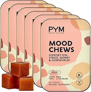 [BRSRMAQQDMMWC23U] PYM Berry Mood Chews Support for Stress, Worry & Overwhelm, 120 Count | 130mg GABA, 90mg L-Theanine | Vegan, Non-GMO, Gluten-Free, No Added Sugar | All-Natural Mood Balance Supplement Made in USA