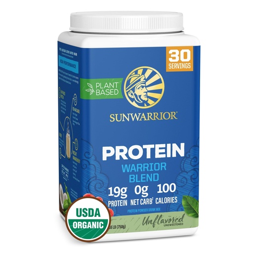 [BRSWGYYZPICREGY3] Vegan Organic Protein Powder Plant-based | BCAA Amino Acids Hemp Seed Soy Free Dairy Free Gluten Free Synthetic Free NON-GMO | Unflavored 30 Servings | Warrior Blend by Sunwarrior