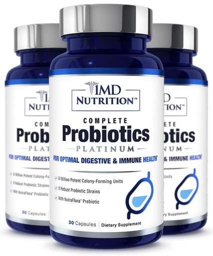 [BRSROBADC56GGDQ4] 1MD Complete Probiotics Platinum | Supports Digestive Health | with Nourishing Prebiotics, 51 Billion Live CFU, 11 Strains, Dairy-Free | 30 Vegetable Capsules (3-Pack)