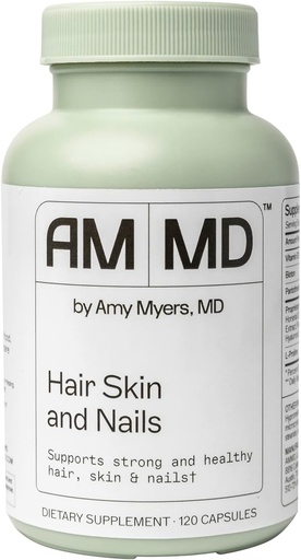 [BRSWYCQTBUHBG3IZ] Amy Myers MD Hair Skin and Nails - Unterstützt starkes Haar, Radiant Skin & Gesunde Nägel - L-Proline, Pferdeschwanz, Hyaluronsäure - Glutenfrei - 120 Kapseln (30 Portionen)