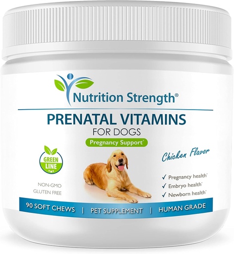 [BRSRMY33DIFAGCD6] Prenatal Vitamins for Dogs to Support Development of Healthy Puppies, Promote Milk Production, with Folic Acid, Iron, Zinc, Iodine, B Vitamins for Pregnant Dogs, 90 Soft Chews