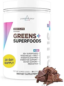 [BRSRM2Q5BAHQ4H3U] Livingood Daily Greens & Superfood Powder, Super Greens for Gut Health, Green Juice Powder with Spirulina, Chlorella, and Digestive Enzymes, Probiotics for Digestive Support, Chocolate, 30 Servings