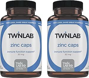 [BRSRMHTYCRYW23L2] Twinlab Zinc Caps - Immune Support Supplement - Zinc Picolinate & Gluconate - Supplement for Immune Defense, Healthy Skin, DNA Synthesis, Metabolism and Growth - 30mg, 100 Caps - 2 Pack