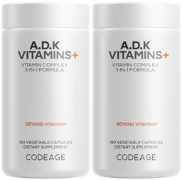 Codeage ADK Vitamins Supplement - Essential Vitamin A, D3 5000 IU, K1 & K2 (MK4 & MK7) - 6-Month Supply - 1 Capsule per Serving, Non-GMO, Gluten-Free - 2-Pack