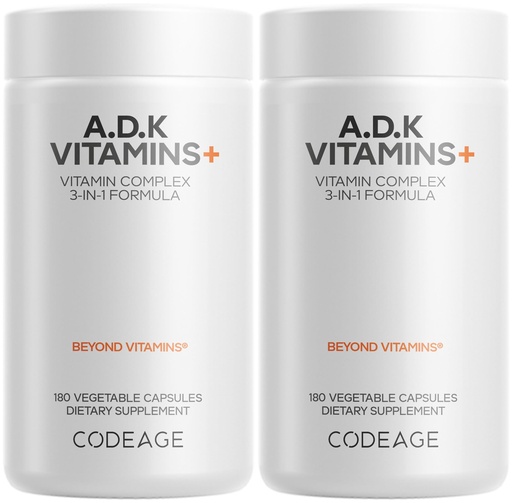 [BRSRMZIYBUCQAFL4] Codeage ADK Vitamins Supplement - Essential Vitamin A, D3 5000 IU, K1 & K2 (MK4 & MK7) - 6-Month Supply - 1 Capsule per Serving, Non-GMO, Gluten-Free - 2-Pack