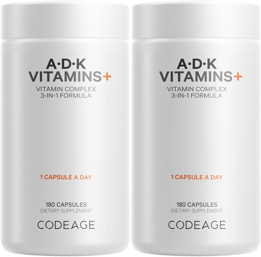 [BRSRMZIYBUCQAFL4] Suplemento de vitaminas ADK - Vitamina esencial A, D3 5000 IU, K1 e K2 (MK4 & MK7) - 6-Month Subministración - 1 cápsula por servizo, Non-GMO, Gluten-Free - 2-Pack