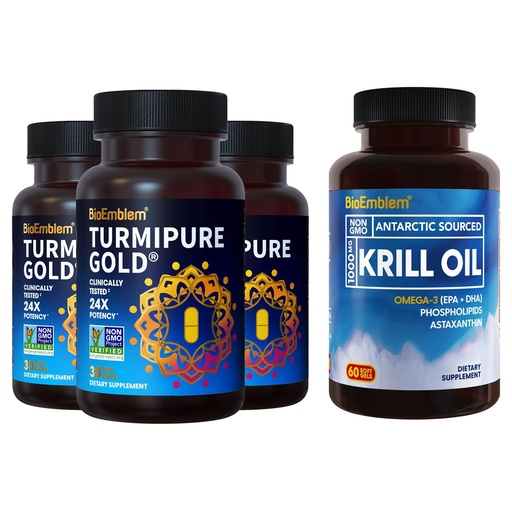 [BRSRMHDROEJQMFDJ] BioEmblem Antarctic Krill Oil Supplement Turmeric Curcumin with Clinically Studied TurmiPure - Joint Support, Healthy Inflammation Turmeric Supplements