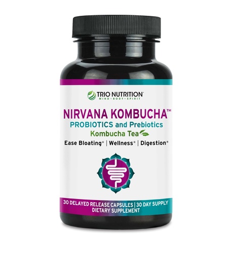 [BRSWGBD2OABRODIU] TRIO NUTRITION Nirvana Kombucha - Multi-Strain Probiotics & Prebiotic Blend with Kombucha Tea - Delayed-Release Capsules for Digestive & Immune Health - Bloating Relief - Natural pH Balance
