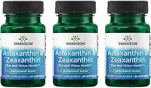 [BRSWGFD3B4IREDT3] Swanson Astaxanthin & Zeaxanthin Eye Vision Brain Skin Health Antioxidant Support Supplement (Astaxanthin 4 mg & OmniXan Zeaxanthin 4 mg) 60 Softgels Sgels (3 Pack)