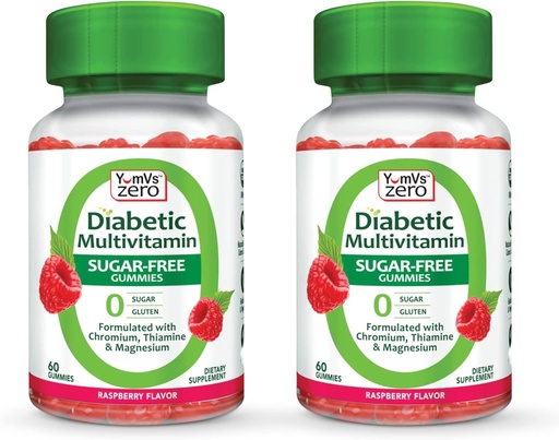 [BRSRMHTRAUIBYYL2] YUM- V 'S Multivitaminas Gummies ® 124; Cukraus nemokamai papildas Vitaminai moterims & vyrams ® 124; Chromas, Tiaminas ir magnis ® 124; Natūralus aviečių skonio sūriai - 60 Count- (Paketas 2)