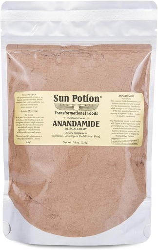 [BRSWICQ7O54AG336] Organic Anandamide 222g by Sun Potion - Raw Unsweetened Cacao Powder and Tonic Herbs - Includes Tocos Ashwagandha Reishi Maca Moringa Turmeric Astragalus Cayenne Cinnamon and Others