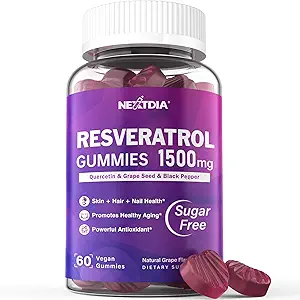 [BRSROAYTBEIB6CYU] Resveratrol Supplement 1500mg - Resveratrol Gummies Supports NAD⁺, NMN & NMNH Synergy, with Quercetin, Grape Seed, Acai Berries Extracts for Antioxidant, Healthy Aging & longevity, Skin, Brain - 1Pcs
