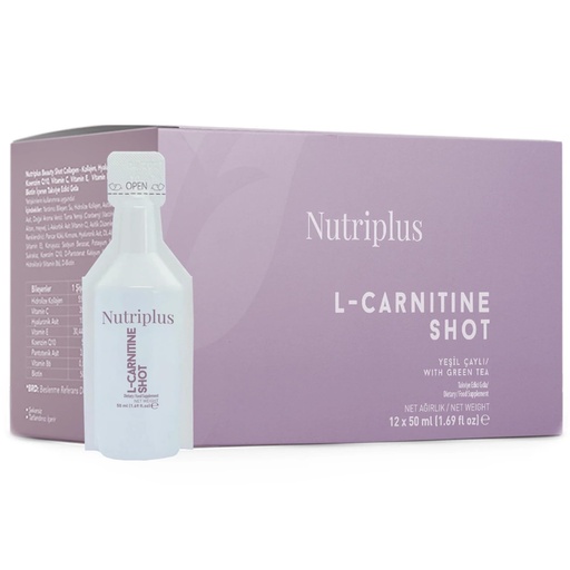 [BRSRA237BADQG3T2] FARMASi Nutriplus L Carnitine Shot Drink, 1500 mg L Carnitine with Green Tea Extract and Vitamin B6, Citrus Flavor, Sugar Free Caffeine Free, 12 x 50 ml