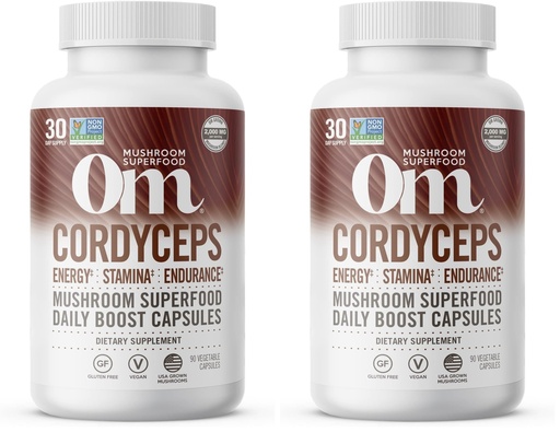 [BRSRMGLYDIPGCYLX] Om Mushroom Superfood Cordyceps Mushroom Capsules Superfood Supplement, 90 Count, 30 Days, Energy, Power, Stamina and Endurance Support, Superfood Supplement for Sports Performance (Pack of 2)