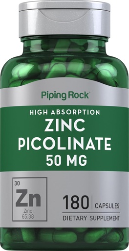 [BRSWYZ34AUCQ4EYU] Piping Rock Zinc Piclinic 50mg | 180 Capsules | 非GMO, Gluten 免费补编