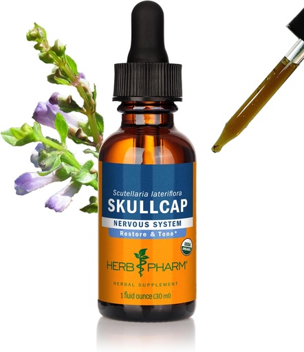 [BRSWIYQZBICAAF36] Herb Pharm Certified Organic Skullcap Liquid Extract for Nervesystemet Support, Organic Cane Alkohol, 1 Ounce