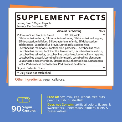 [BRSRMAIFPJ5GAA3G] Probióticos de Gutcha, 20 Billones para Hombres, 25 Strains + Fibra Prebiótica para Gut Health, Apoyo Inmunitario, Apoyo Digestivo, Freeze-Dried, Delayed-Release, Estante-Stable, 90 Caps Vegan