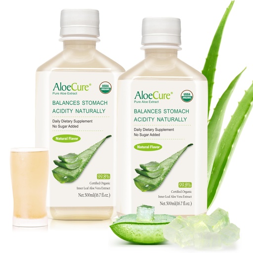 [BRSWIHI7AIGAOETE] AloeCure USDA Organic Aloe Vera Juice Made Within 12 Hrs of Harvest - Pure Aloe Juice Natural Digestive Supplement to Support Digestion, Immune System and Balanced Stomach Acidity, 2 x 500ml Bottles