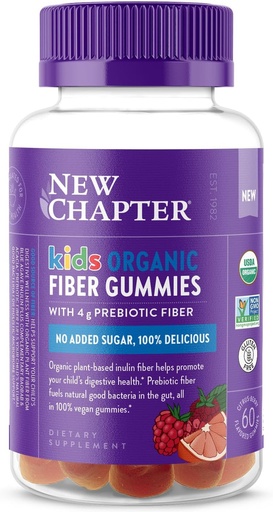 [BRSROBT5OIHQG2TL] New Chapter Organic Fiber Gummies for Kids, 4g Delicious Plant-Based Prebiotic Fiber for Digestive Health, Vegan, Non-GMO, USDA Organic, Gluten Free, Citrus-Berry Flavored, 60 ct