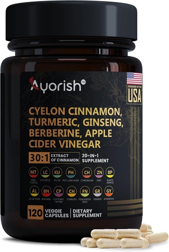 [BRSROHAQPINAEFLX] Ceylon Cinnamon Capsule 30:1 Extract Equivalent to 9000mg | Turmeric, Ginseng, Apple Cider Vinegar Berberine Plus Bitter Melon Gymnema, Kutki, Chirata 120 Veg Capsules – 60 Days Supply