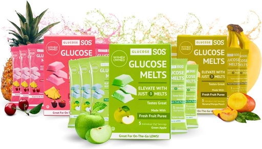 [BRSRAZD2PJ7QOF3X] Glucose SOS Melts Made with Dextrose Powder Natural Fruit Puree Sugar, Like Glucose Tabs, Fast Acting Tablets That Melt with 15 Individual 15g Servings of 3 Different Flavors