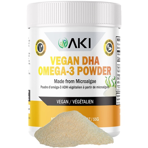[BRSW2Y34AAOQMEI2] AKI Omega 3 DHA Micro Algae Powder Supplements - Plant-Based Keto Vitamin for Inflammation - Alternative to Fish or Krill Oil - Vegan & GMO-Free (1.94oz/55g)