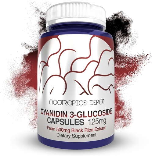 [BRSROZLQOUHWEDTX] Nootropics Depot Cyanidin 3-glükosiidkapslid | 125mg | 60 Count | Black Rice Extract | C3G | Oryza Sativa | Metaboolne, nägemine ja kognitiivne tugi