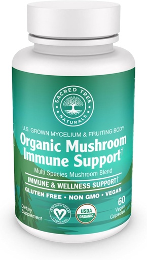 [BRSRAGQQA4FQE3L5] Organic Mushroom Support Kapsler, 9 Mushroom Blend for immunforsvar & Wellness med Reishi, Lions Mane, Cordyceps & Mere - 100% Ren, Non- GMO, Vegan