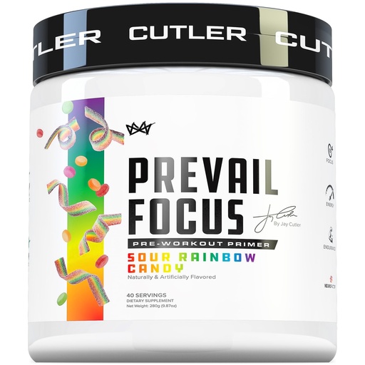 [BRSWYY36OEBW2DTV] Prevail Pre Workout Powder with Nootropics: Pre-Workout Drink for Men and Women, Cutting Edge Energy and Focus Supplement with L Citrulline, Alpha GPC, L Tyrosine | Sour Rainbow Candy, 40 Scoops