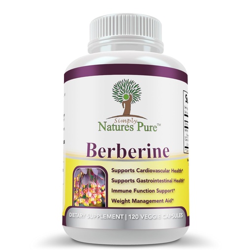 [BRSWECATDN6BAFDP] Simply Natures Pure Premium Berberine HCl 500mg - 120 Capsules - Cardiovascular Gastrointestinal Immune Support - Chromium Cinnamon