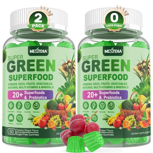 [BRSRAGQTA55GC3LP] Super Greens Multivitamin Gummies, Greens Superfood Gummies w/Spirulina, Chlorella, Multivitamins, Prebiotic Fiber, Adaptogens, Adults Vitamins for Gut Health, Immunity, Focus & Energy, 120Cts