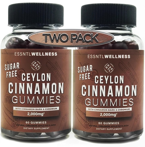 [BRSW2HT4AACAAHL5] Ceylon Cinnamon Sugar Free Gummies, (120ct 2,000mg/Serving) Joint Support, Antioxidant, Delicious Sugar Free Apple Pie Gummies, Vegan and Gluten Free