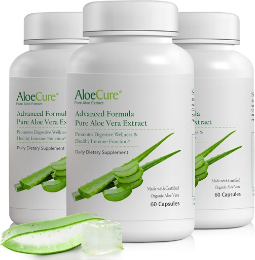 [BRSWKHYTAZ7Q2ETU] AloeCure Organic Aloe Vera Capsules, 160,00000 mg Vidinis Aloe Leaf Lygiagretus per Tarnavimas, Parama gutas, Digusive, & Imuninė sveikata, Padeda išlaikyti Pusiau Stomach Rūgštingumas, Aloin Free, 60Caps x 3Btl