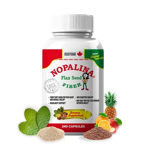 [BRSWIYYZBJ7AY2LK] Nopalina Daily Fiber for Digestion & Regularity - 240 Multi-Fiber Capsules with Canadian Flax, Nopal (Prickly Pear), Psyllium Husk, Oat & Wheat Bran - Heart Healthy - 60 Day Supply