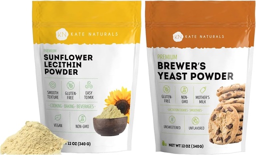 [BRSRA234OUFR6CT2] Kate Naturals Sunflower Lecithin Powder (4oz) &amp; La levadura (12oz) Bundle