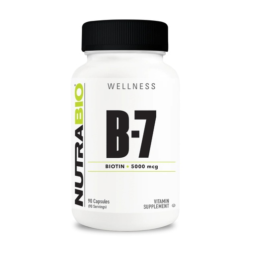 [BRSRMBALAQOR42TF] NutraBio Biotin (Vitamin B-7) Supplement, 5000mcg - May Help Promote Healthy Hair, Skin, and Nails, 90 Vegetable Capsules