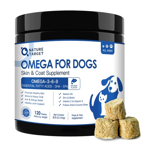 [BRSROCYLBEFRYAD3] NATURE TARGET Omega 3 Fish Oil for Dogs, Salmon Oil for Skin & Coat Supplement with EPA & DHA Fatty Acids - Dog Itch & Allergy Relief, Anti Shedding, Hot Spots Treatment - Hip & Joint Support - 120ct