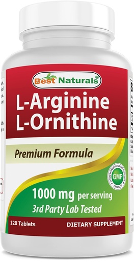 [BRSRMHQQO4DWEGQZ] Best Naturals L-Arginine L-Ornithine - 1000mg per Serving - 120 Tablets - Non-GMO & Gluten Free (120 Count (Pack of 1))