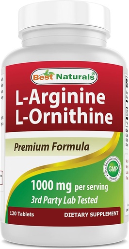 [BRSRMHQQO4DWEGQZ] Mejores Naturales L-Arginina L-Ornithine - 1000mg por Serving - 120 Tabletas - No GMO & Gluten Gratis (120 Cuenta (Pack of 1))