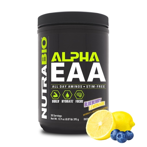 [BRSW2HTQAUHB4F36] NutraBio Alpha EAA - All-Day Amino Acids for Muscle Growth and Hydration - Essential Amino Acids with Nootropics & Adaptogens- Full Spectrum EAA BCAA Powder - 30 Servings - Blueberry Lemonade