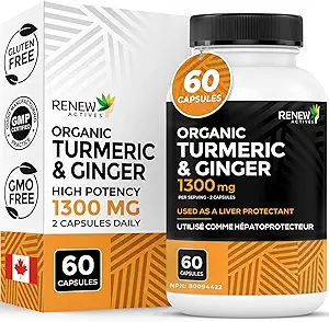 [BRSWG2YPAAPQ2EYV] Renew Actives Turmeric Curcumin 1000MG & 200MG Ginger per 2 Capsules - Potent Antioxidant with Bioperine & Black Pepper Blend for Digestive & Liver Health - Made in Canada - 60 Capsules