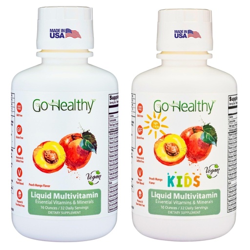 [BRSWYFACOAMAAHTP] Go Healthy Multivitamin for Kids, Toddlers (1 Bottle) and Multivitamin for Women, Men and Teens (1 Bottle) Vegan, Bundle