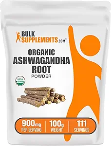 [BRSRMBA5BYMQACQ4] BulkSupplements.com Organic Ashwagandha Powder - Organic Ashwagandha Supplements, Sourced from Ashwagandha Root - Gluten Free, 2g per Serving, 250g (8.8 oz) (Pack of 1)