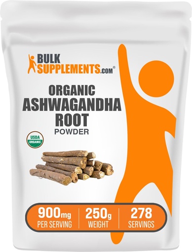 [BRSRMBA5BYMQACQ4] BulkSupplements.com Organic Ashwagandha Powder - Organic Ashwagandha Supplements, Sourced from Ashwagandha Root - Gluten Free, 900mg per Serving, 250g (8.8 oz) (Pack of 1)