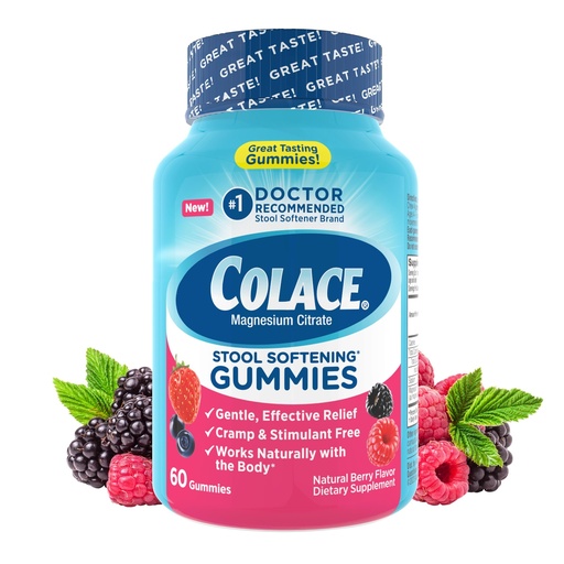 [BRSROAABCUBG2CTV] Colace Stool Softener Gummies, Gentle Dependable Constipation Relief Magnesium Citrate Gummies, No.1 Doctor Recommended Stool Softener Brand, Berry Flavored 60ct