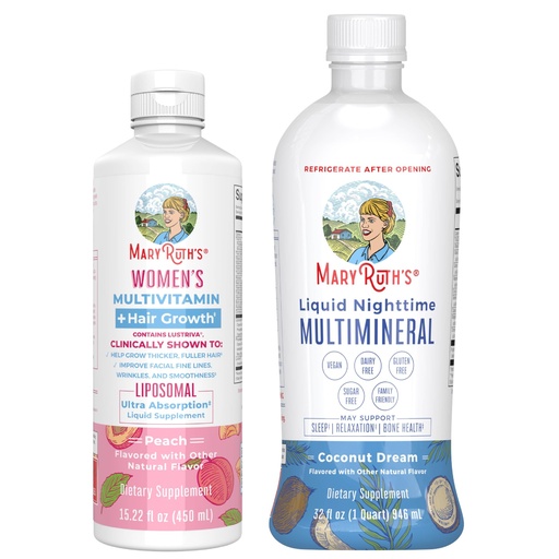 [BRSRACT3C4PWO23U] MaryRuth's Women's Multivitamin + Hair Growth Liposomal (Peach) & Liquid Nighttime Multimineral (Coconut, 15oz) | Clean Label Project Verified® | Vegan | Beauty, Bedtime Routine, & Overall Health
