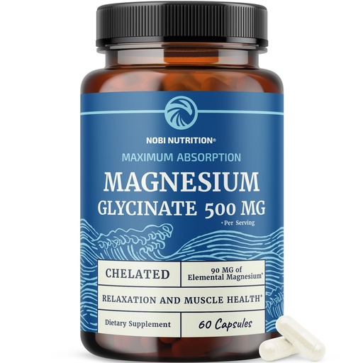 [BRSRAHD3OQCBY33P] Magnesium Glycinate 500mg | Chelated for High Absorption | Muscle Relaxation, Bones, Heart, Nerve, Sleep & Calm Support for Women & Men | Magnesium Chelate Supplement & Bisglycinate Complex | 60ct